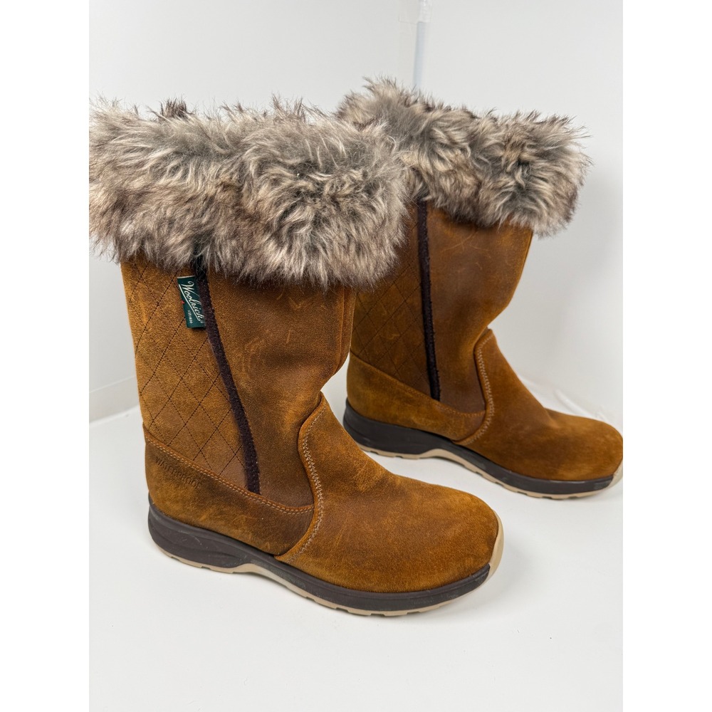 Woolrich Winter Boots Womens US 9 Brown Suede Faux Fur Waterproof Mid Calf